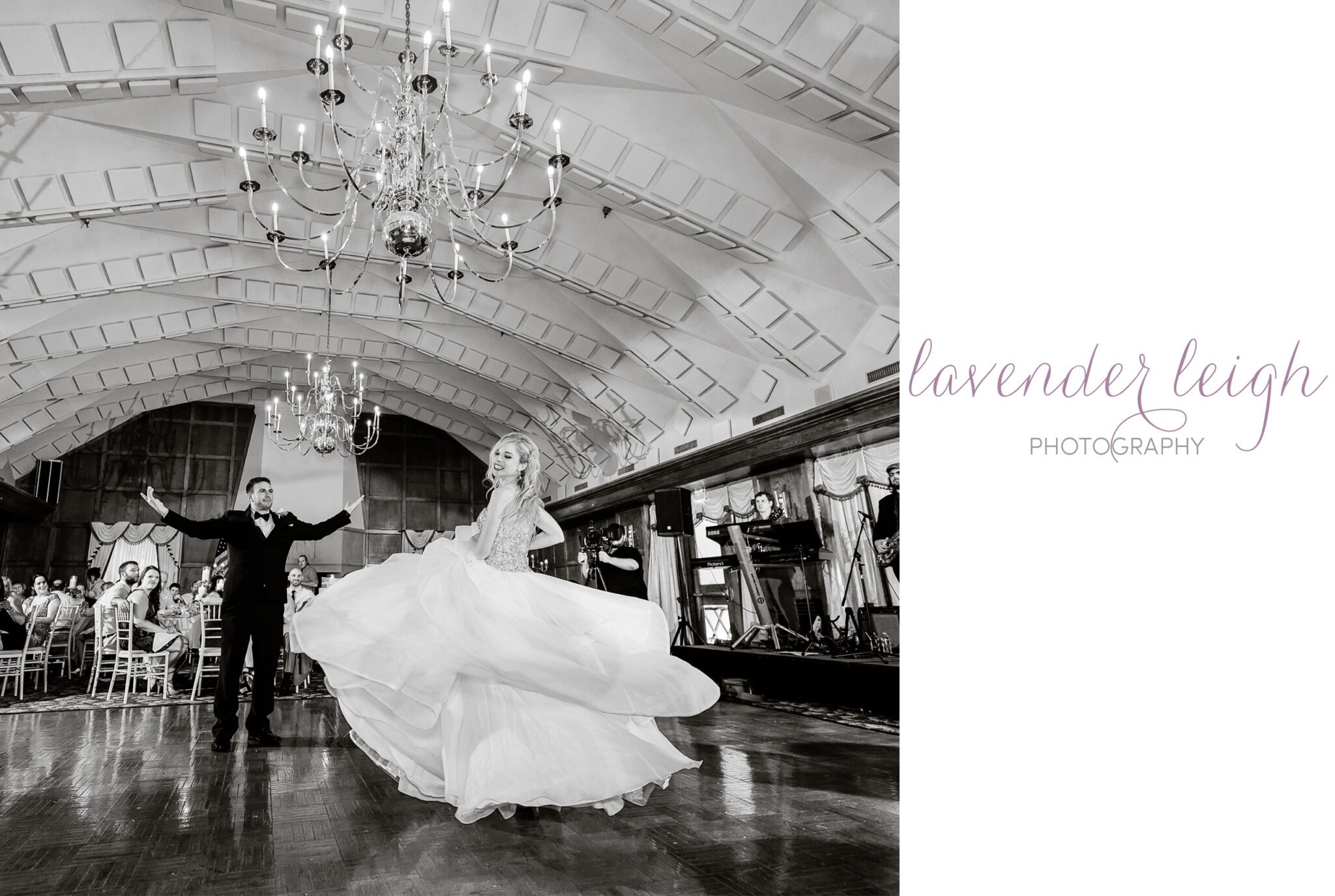 Groom Twirls Bride During First Dance at the Chartiers Country Club in Pittsburgh, Pennsylvania.