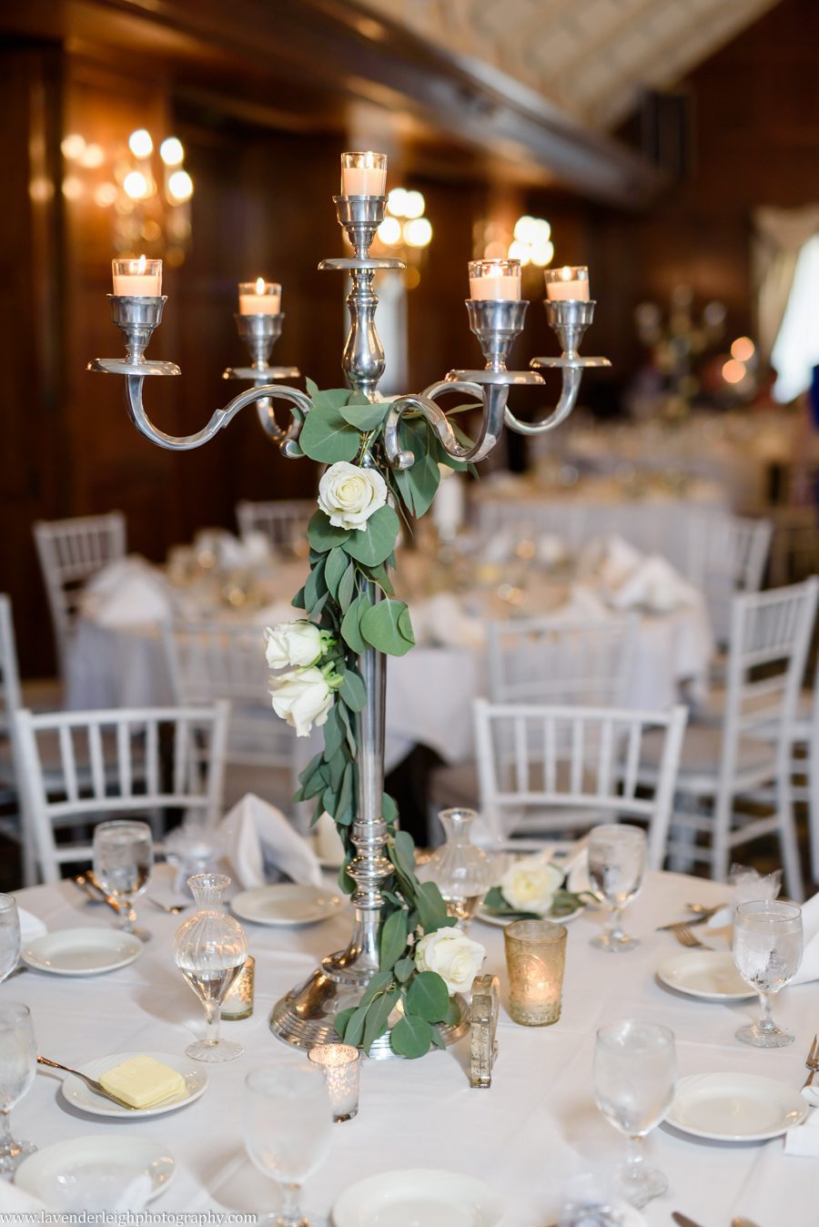 <alt> romantic candelabra wedding table centerpiece at Chartier's Country Club in Pittsburgh, Pennsylvania</alt>