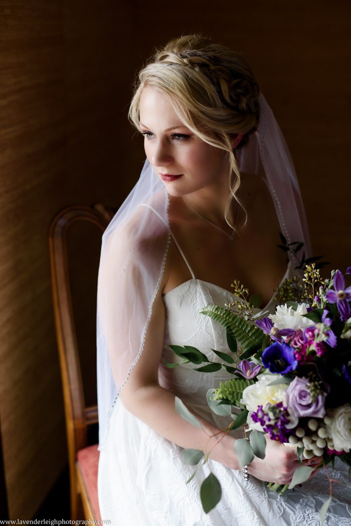 <alt> bride holding her wedding bouquet at the Hyeholde Restaurant in Moon, Pennsylvania</alt>