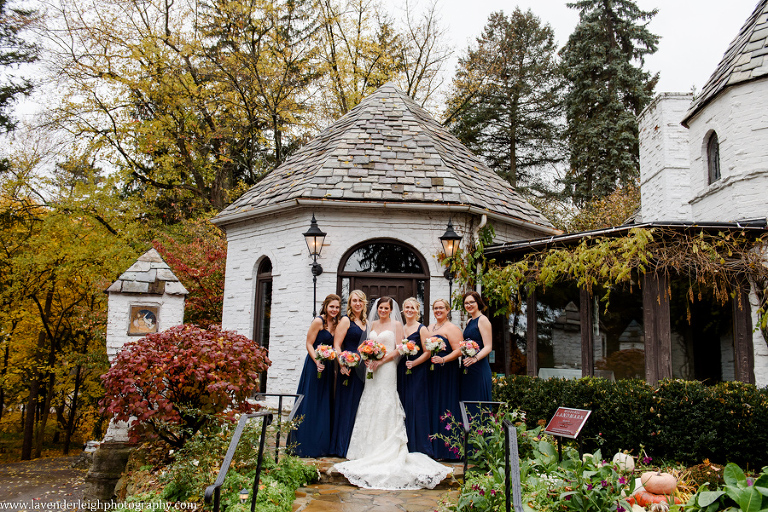 <alt> A bride and her bridesmaids at the Hyeholde restaurant in Moon, Pennsylvania</alt>