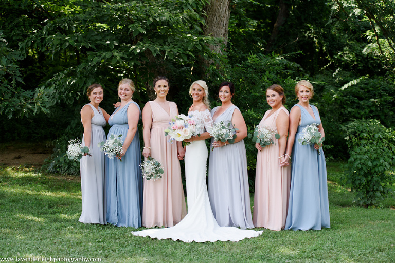 <alt> multi colored bridesmaids dresses at the Pittsburgh Botanic Garden in Oakdale, Pennsylvania </alt>