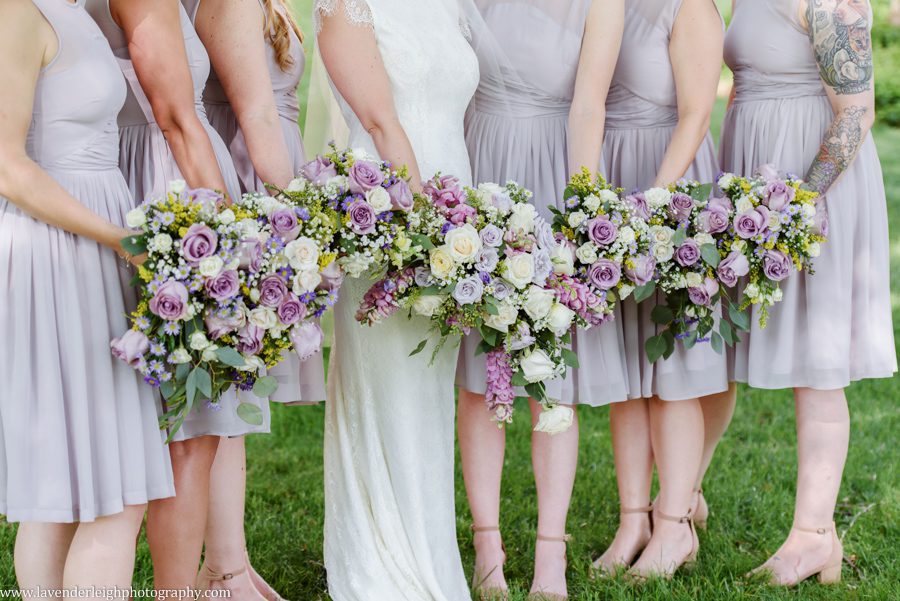 <alt>purple bridal bouquets on the campus of Washington and Jefferson College in Washington, Pennsylvania</alt>