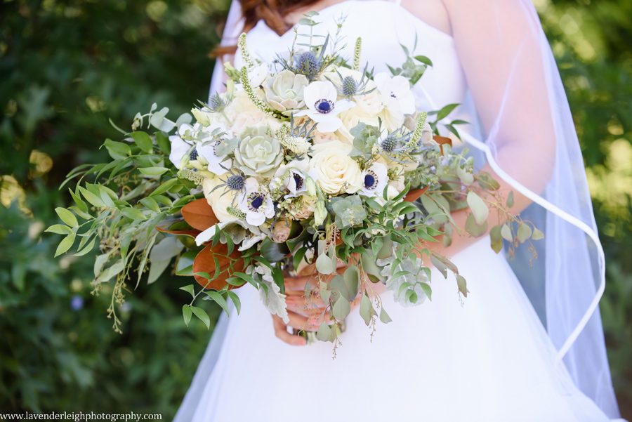 <alt> romantic wedding bouquet made with succulents in Erie, Pennsylvania</alt>