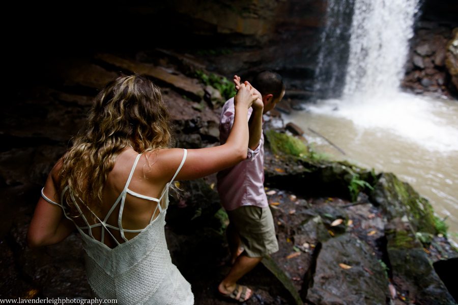 Pittsburgh, engagement session, photographer, wedding, bride, groom, fiancé, Ohiopyle State Park, nature, Pennsylvania, woods, waterfall, Cucumber Falls, picture, photo, bridge, river