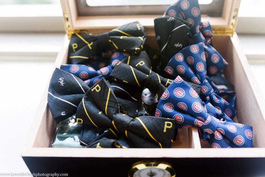 Pittsburgh Pirates and Chicago Cubs bowties, Pittsburgh field club, wedding, reception, ceremony, Pennsylvania, sophistication, stylish, classy, st. scholastica, church, dusty pink and ivory, English garden bouquet, white flowers, striped bridesmaid skirt, photographer, photos, images, pictures, photography, camera, fox chapel, aspinwall, lavender leigh photography