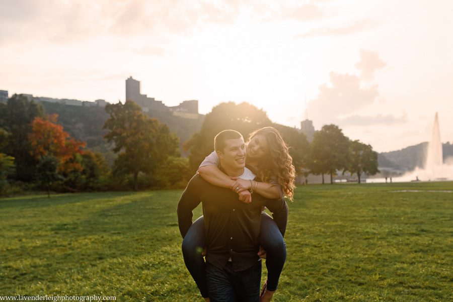 A sophisticated engagement session at Point State Park in September.