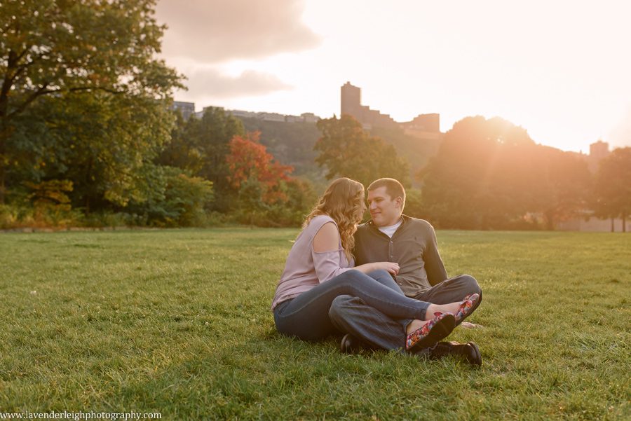 A sophisticated engagement session at Point State Park in September.