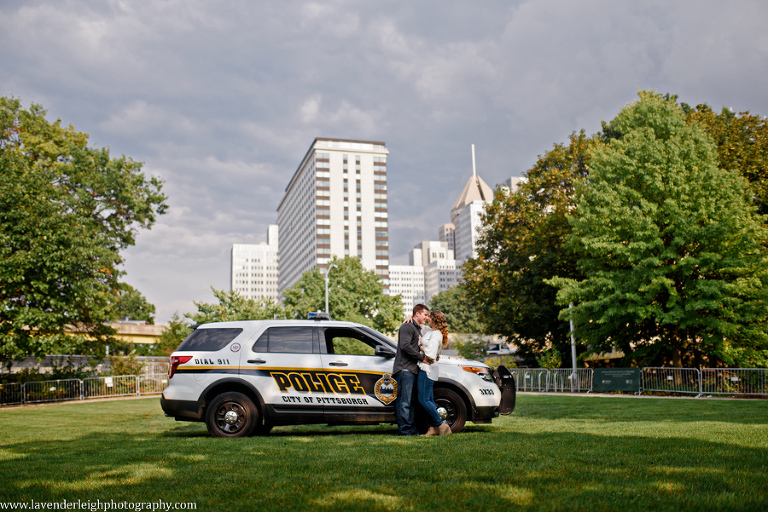 A sophisticated engagement session at Point State Park in September.