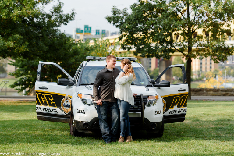 A sophisticated engagement session at Point State Park in September.