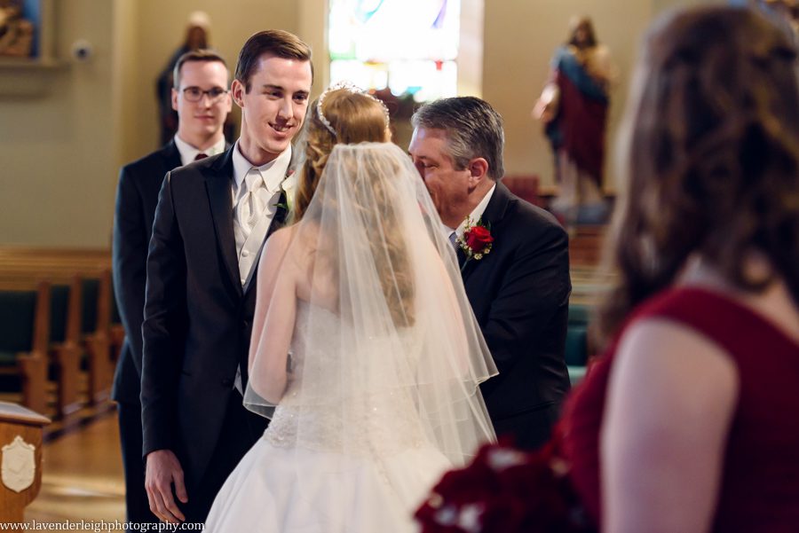 A winter wedding in Pittsburgh, Pennsylvania. The ceremony took place at St. John and Paul church, and the reception was hosted at the Chadwick ballroom in Wexford. Images by Lavender Leigh Photography. 