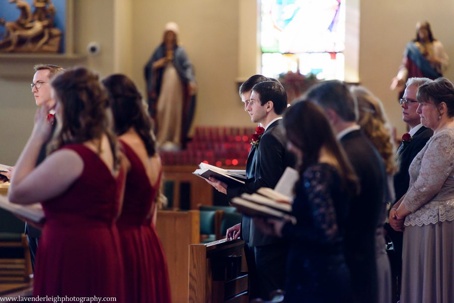 A winter wedding in Pittsburgh, Pennsylvania. The ceremony took place at St. John and Paul church, and the reception was hosted at the Chadwick ballroom in Wexford. Images by Lavender Leigh Photography. 