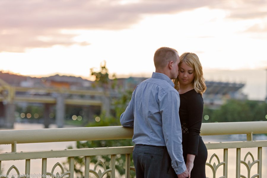 lavender leigh photography, pittsburgh, pennsylvania, wedding, portrait, engagement, photographer, photographs, pictures, city, downtown, roberto clemente bridge, september, sunset