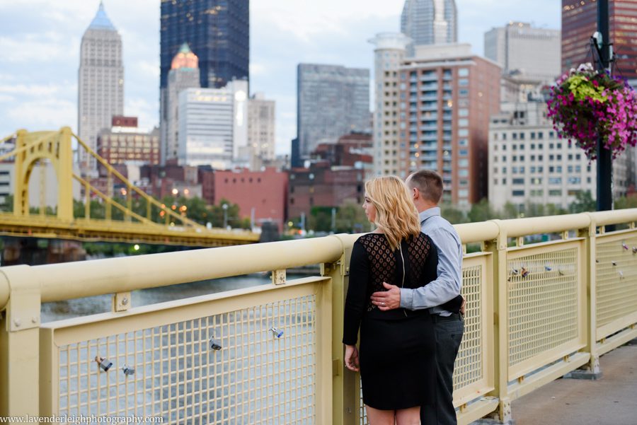 lavender leigh photography, pittsburgh, pennsylvania, wedding, portrait, engagement, photographer, photographs, pictures, city, downtown, roberto clemente bridge, september, sunset