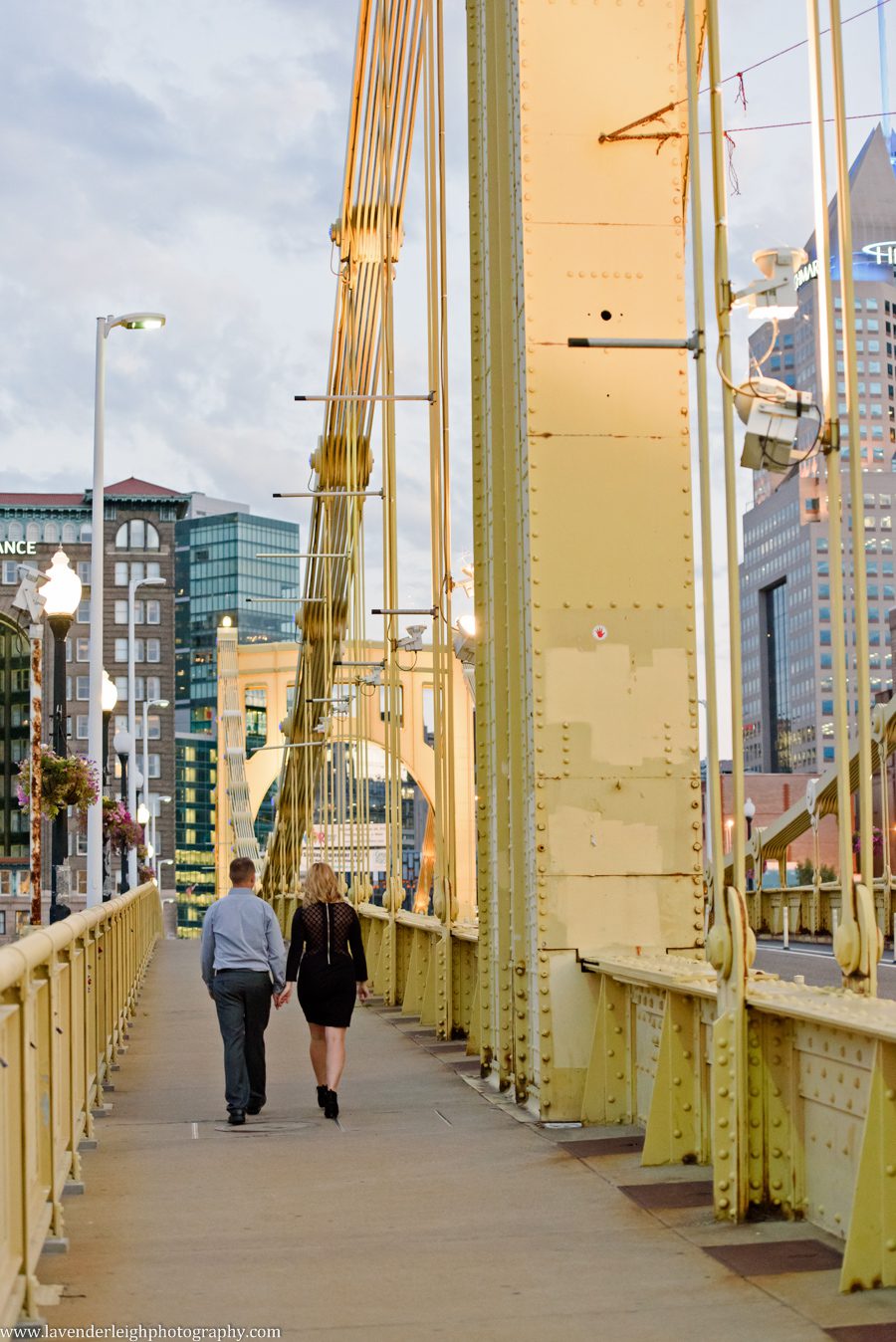 lavender leigh photography, pittsburgh, pennsylvania, wedding, portrait, engagement, photographer, photographs, pictures, city, downtown, roberto clemente bridge, september, sunset