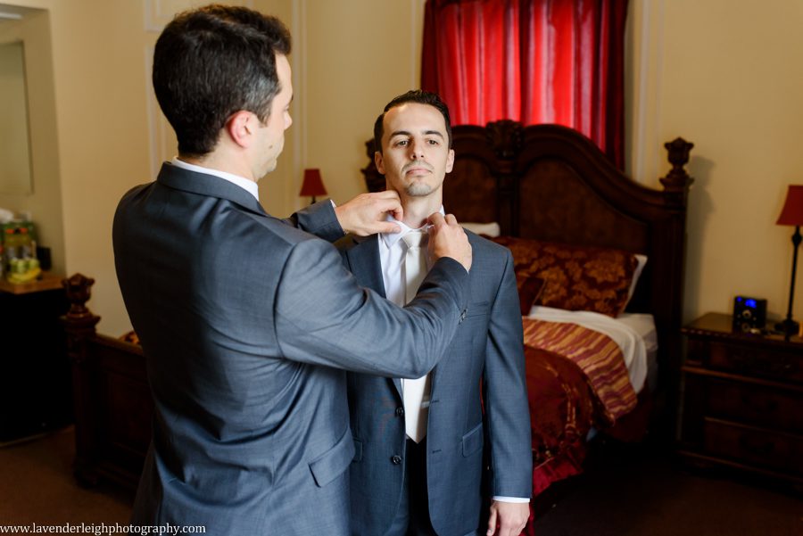 George Washington Hotel, St. Patrick's Church, summer, June, purple bouquets, Lavender Leigh Photography, pittsburgh wedding photographer, wedding, photographer, photograph, picture, engagement, winter, Pennsylvania, Best of the Knot, Couples' Choice, wedding venues, ceremony reception, dogs in tuxedos, cap sleeve lace wedding gown, vintage glamour