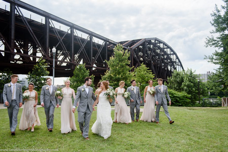 Heinz history center, wedding, bride, groom, Pittsburgh, Pennsylvania, city, bridges, summer, taupe bridesmaid dresses, July, photographer, picture, photograph, image, lavender leigh photography, urban, gold wedding details, romantic