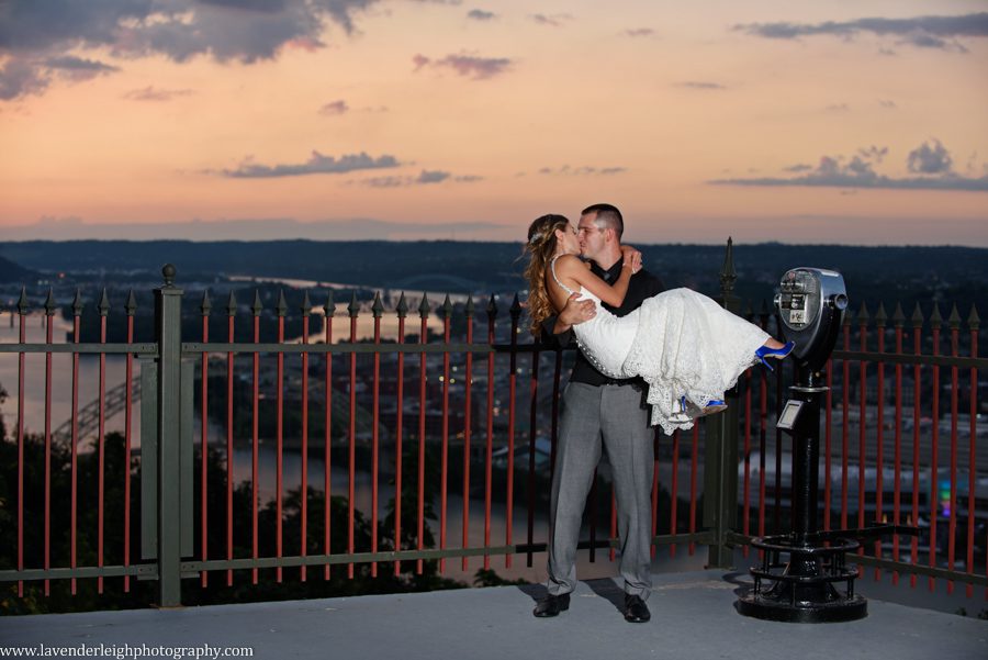 The LeMont, Pittsburgh, wedding, reception, ceremony, photographer, photo, image, picture, downtown, chic, bridges, point state park, Mt. Washington Overlook, St. Mary Church, Sharpsburg, Lavender Leigh Photography, bride, groom, grey wedding colors, neutral and white bouquet, first look, Pennsylvania