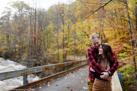 An engagement session at Ohiopyle State Park in the fall.