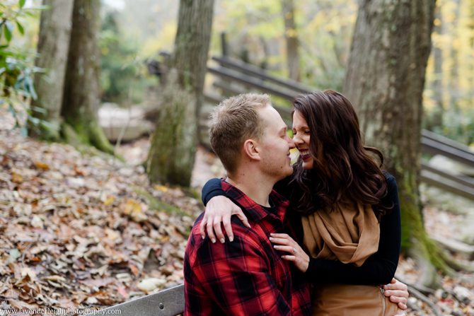 An engagement session at Ohiopyle State Park in the fall.
