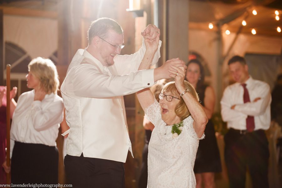 Groom and Grandmother Dancing at the Pittsburgh Botanic Garden Wedding Reception