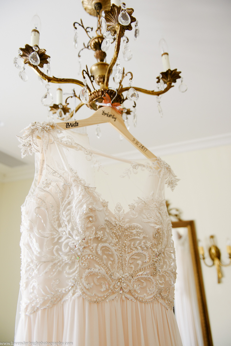 Wedding Dress Hanging from Chandelier at the Pittsburgh Botanic Garden