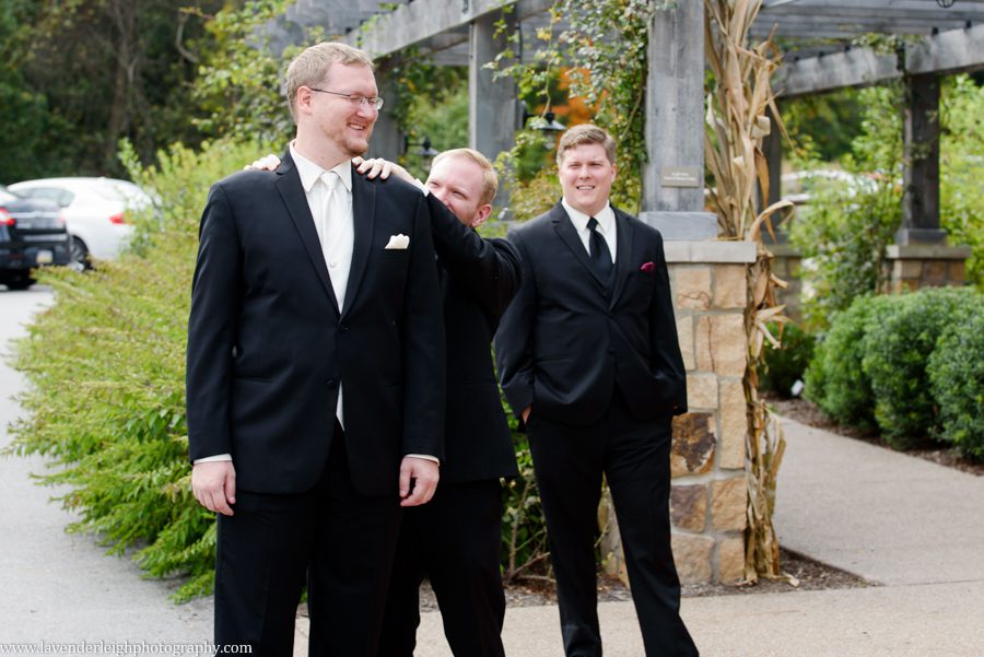 Groomsmen Joking with Groom at the Pittsburgh Botanic Garden