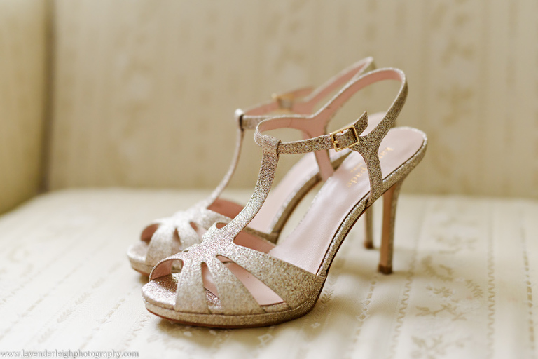 Sparkling Gold Kate Spade Heels were worn by the bride on her wedding day