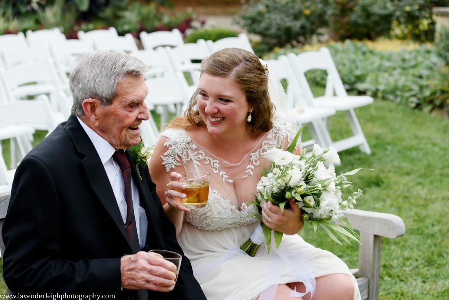 Bride Toasts with Grandfather After Wedding Ceremony at the Pittsburgh Botanic Garden