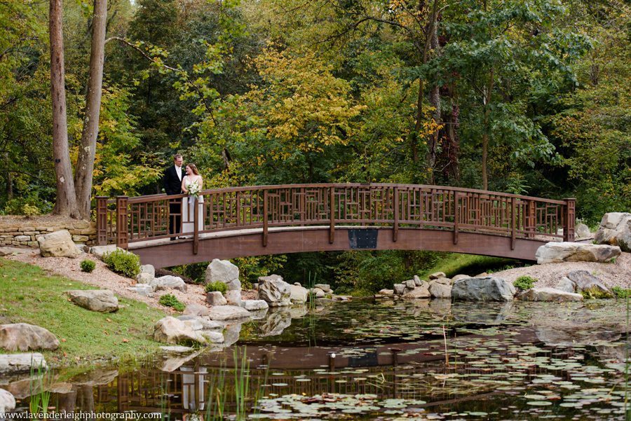 Bride and Groom on Bridge at the Pittsburgh Botanic Garden