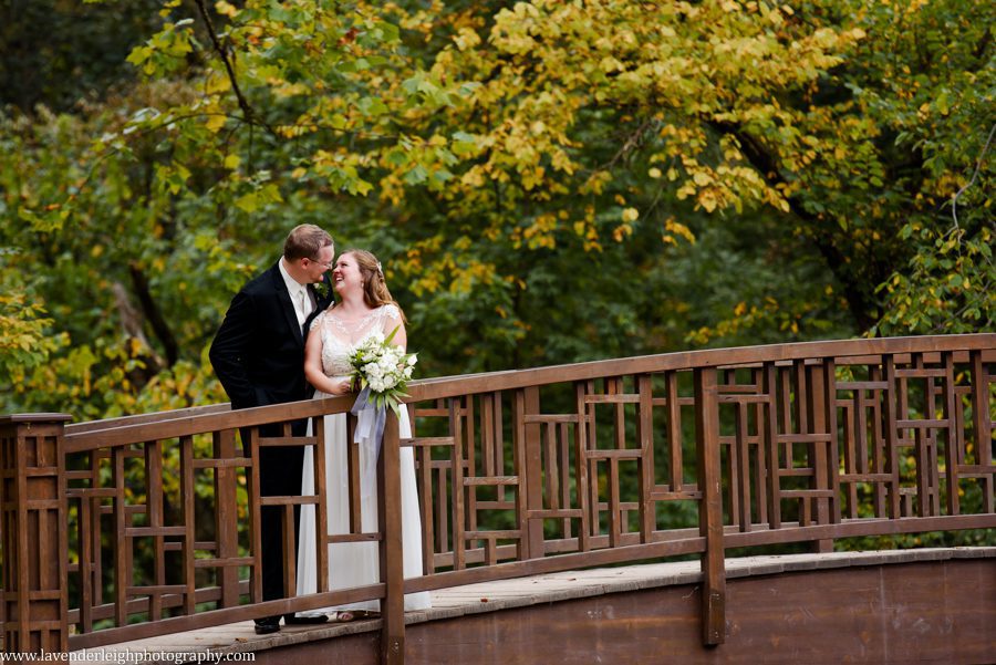 Bride and Groom on Bridge at the Pittsburgh Botanic Garden