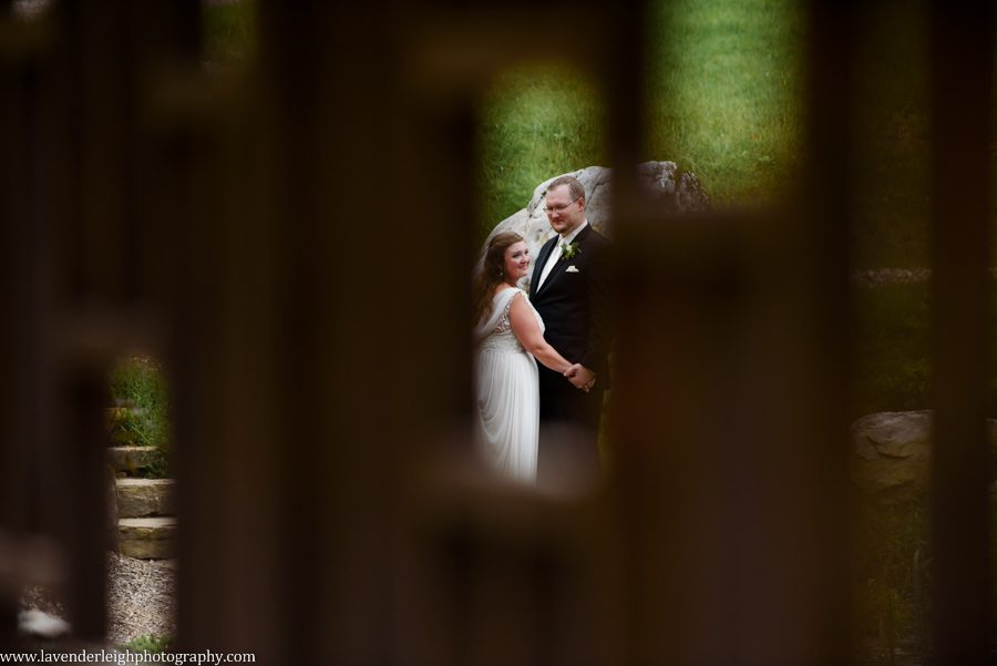 Bride and Groom Near Lake at the Pittsburgh Botanic Garden