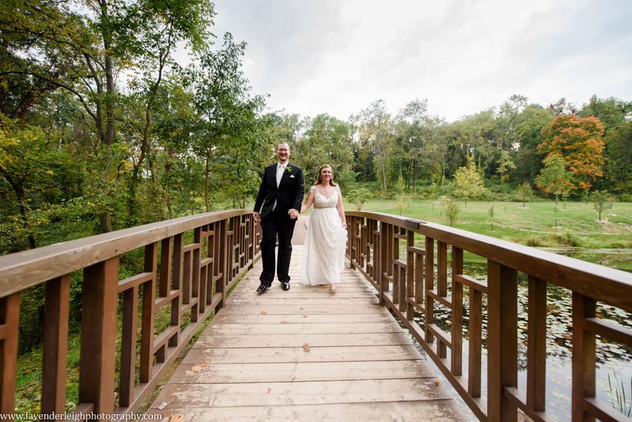 Bride and Groom Near Lake at the Pittsburgh Botanic Garden