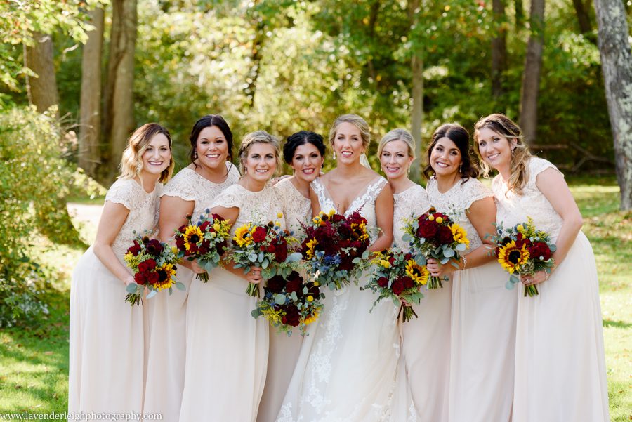 Bride with Bridesmaids at Twin Lakes Park in Greensburg, Pennsylvania