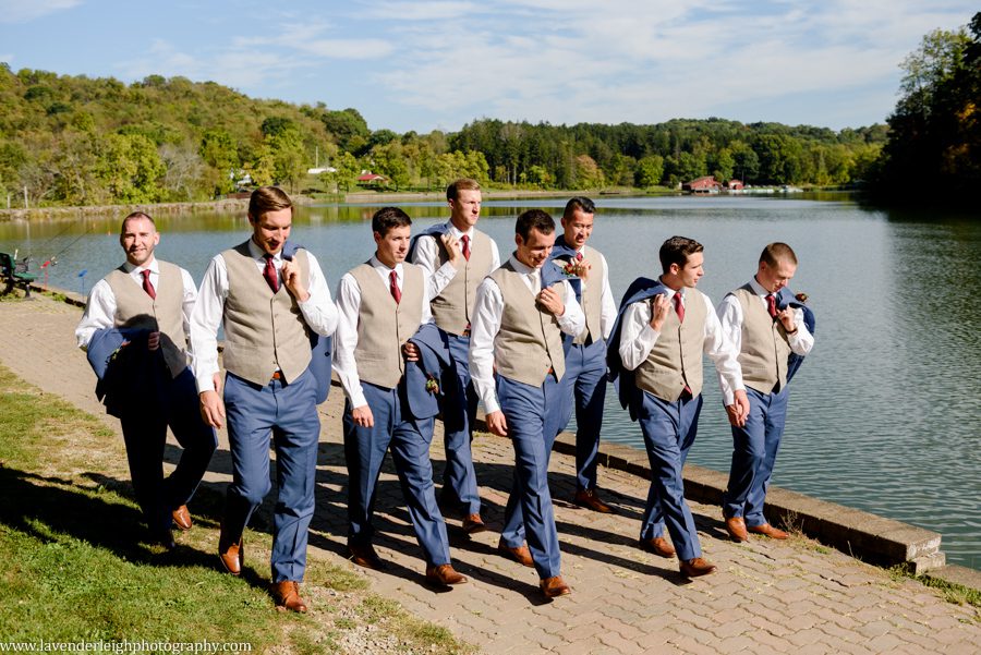 Groom with Groomsmen at Twin Lakes Park in Greensburg, Pennsylvania