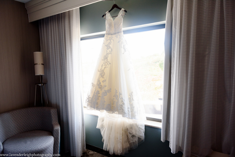 Wedding Dress hanging in window in Greensburg, Pennsylvania