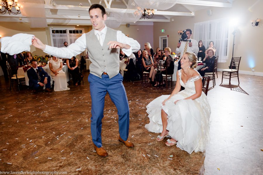 Groom Retrieves Garter at the Event Center at the Waterworks in Greensburg, Pennsylvania