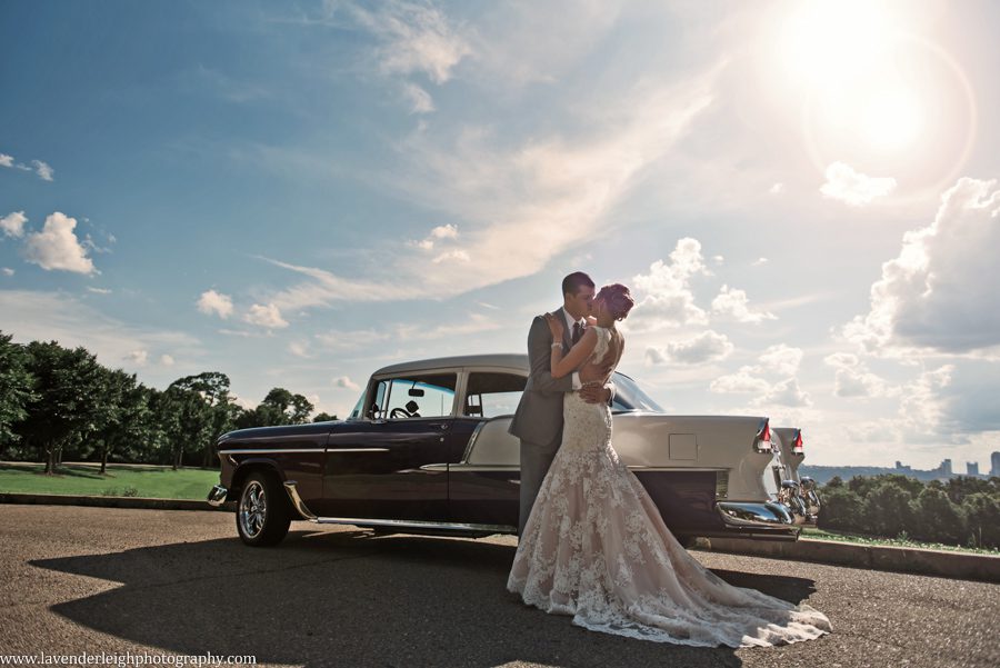 Bride, Groom, and a Purple 1950s Chevy at Schenley Park in Pittsburgh, Pennsylvania