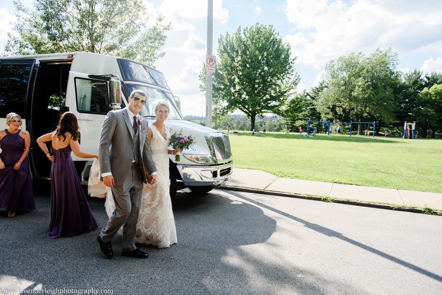 Bride and Groom Walking Together at Schenley Park