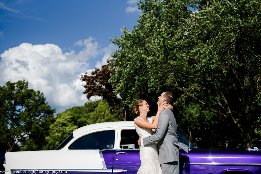 Bride, Groom, and a Purple 1950s Chevy