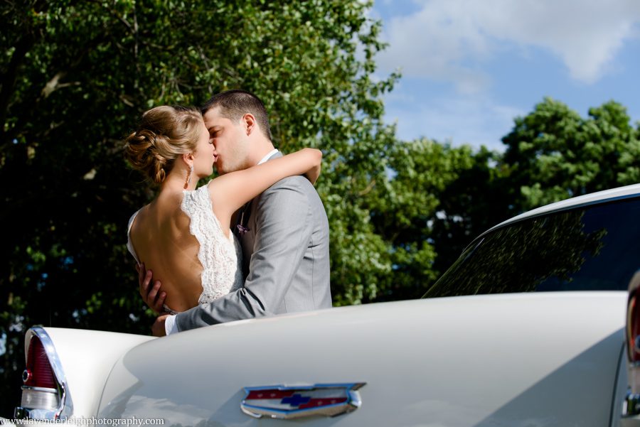 Bride, Groom, and a Purple 1950s Chevy