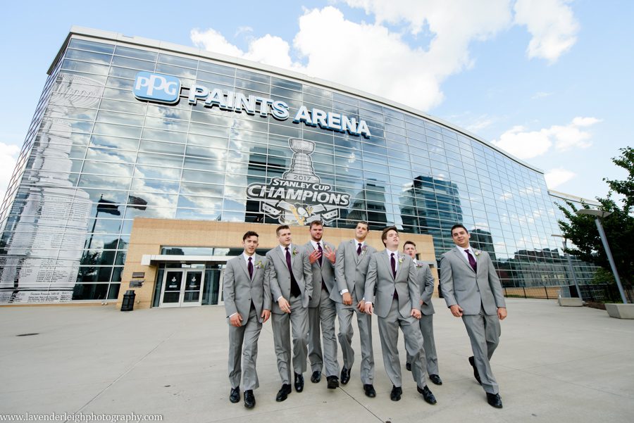 Groom and Groomsmen at PPG Paints Arena in Pittsburgh, PA