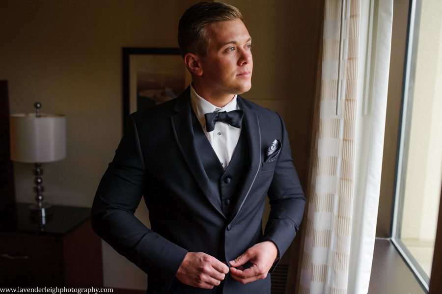 groom, button, jacket, hotel room