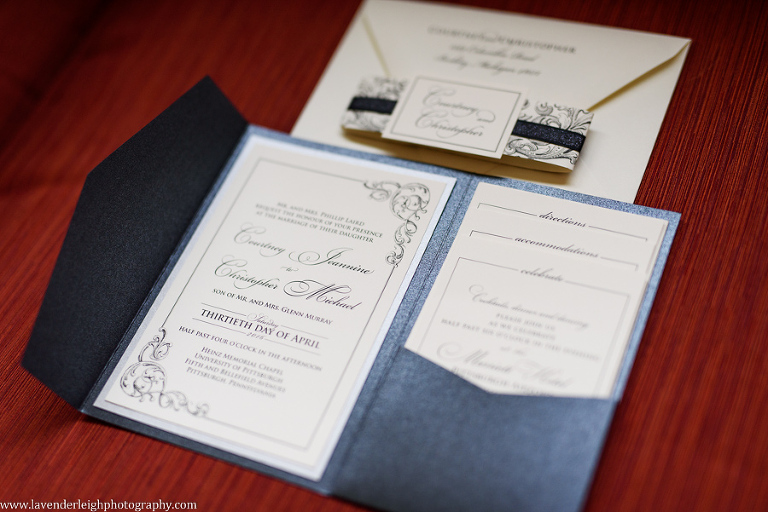 Black and ivory wedding invitation, pocket fold, classy, elegant