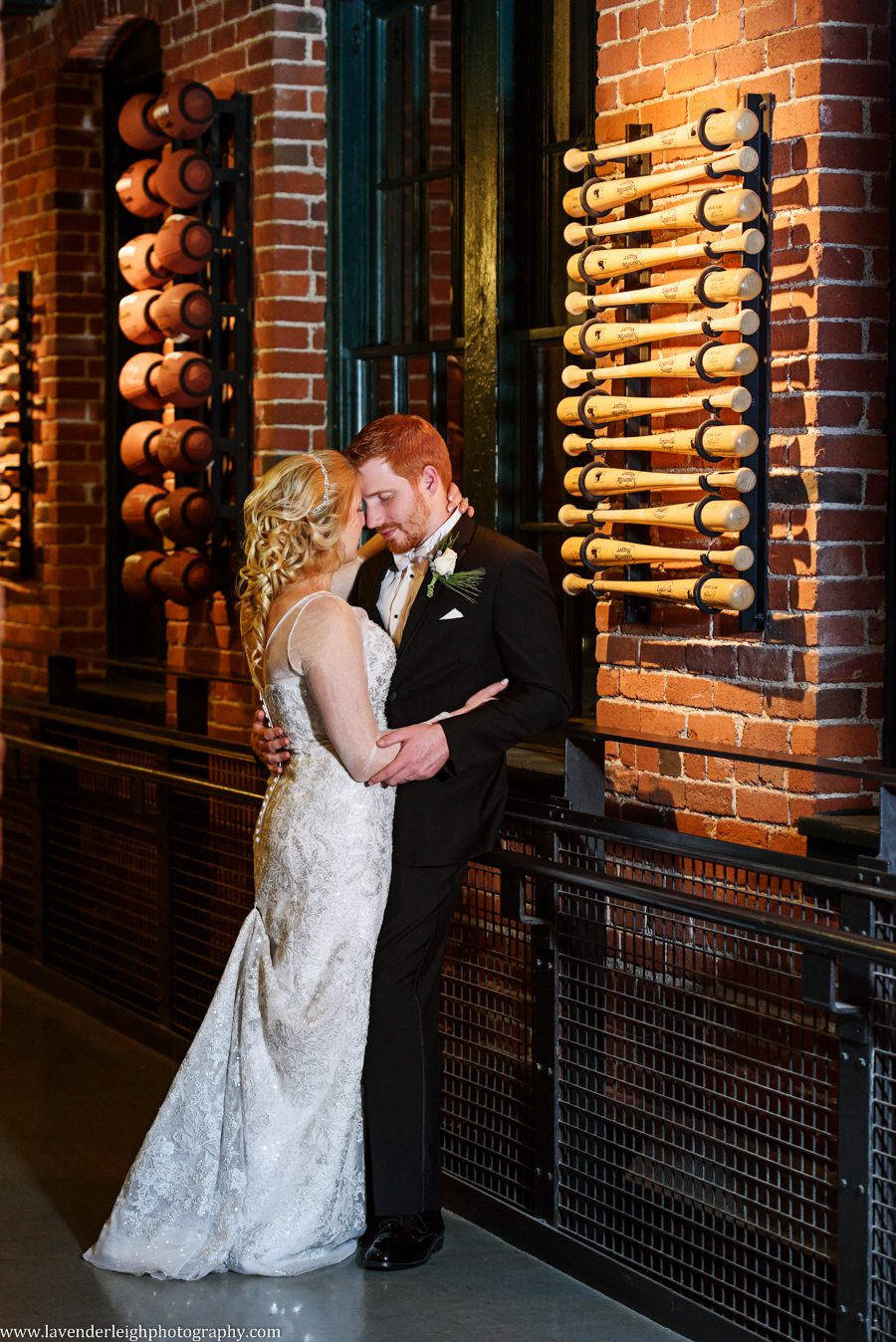 A bride and groom on the Sports Floor at the Heinz History Center