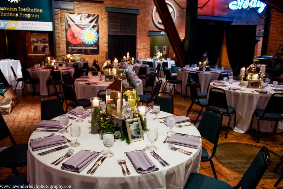 The candlelit table decor at a Heinz History Center Wedding
