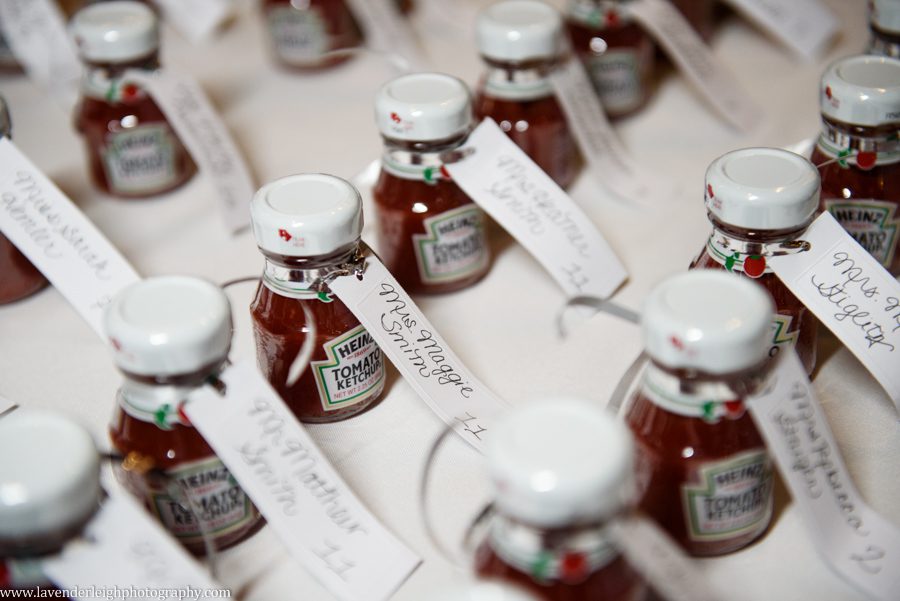 Guest wedding favors were mini Heinz Ketchup bottles