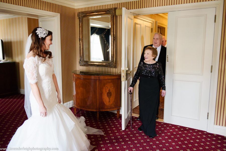 The bride's grandparents were delighted to see the bride in her wedding dress at the Omni William Penn in Pittsburgh, Pennsylvania