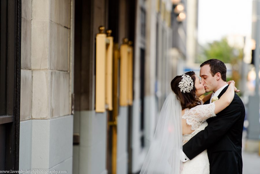 Bride and groom at the Omni William Penn in Pittsburgh, Pennsylvania
