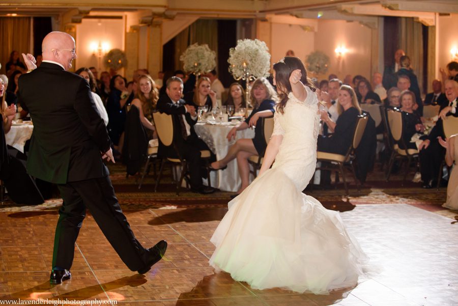 The bride and her father dance at her wedding reception at the Omni William Penn in Pittsburgh, Pennsylvania
