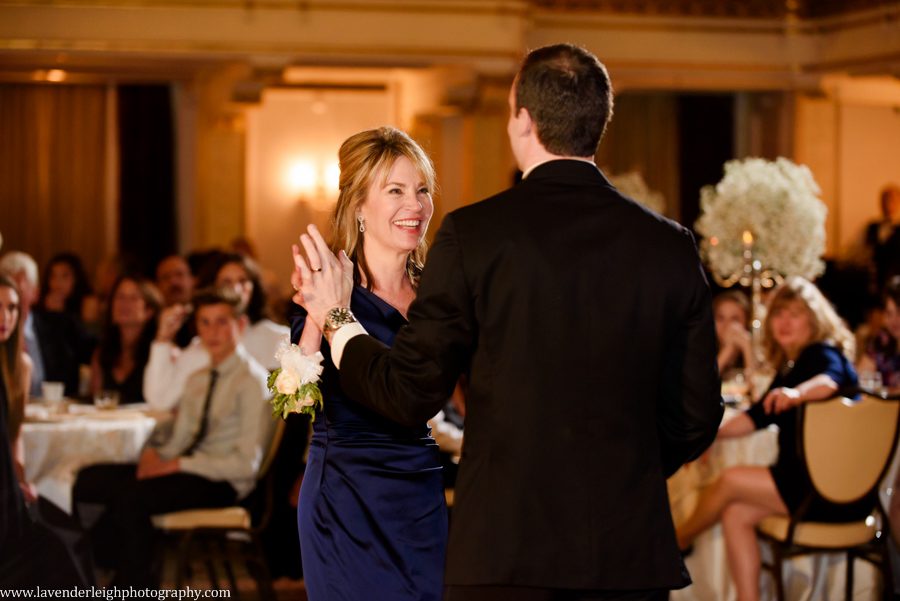 The groom and his mother dance at the Omni William Penn in Pittsburgh, Pennsylvania
